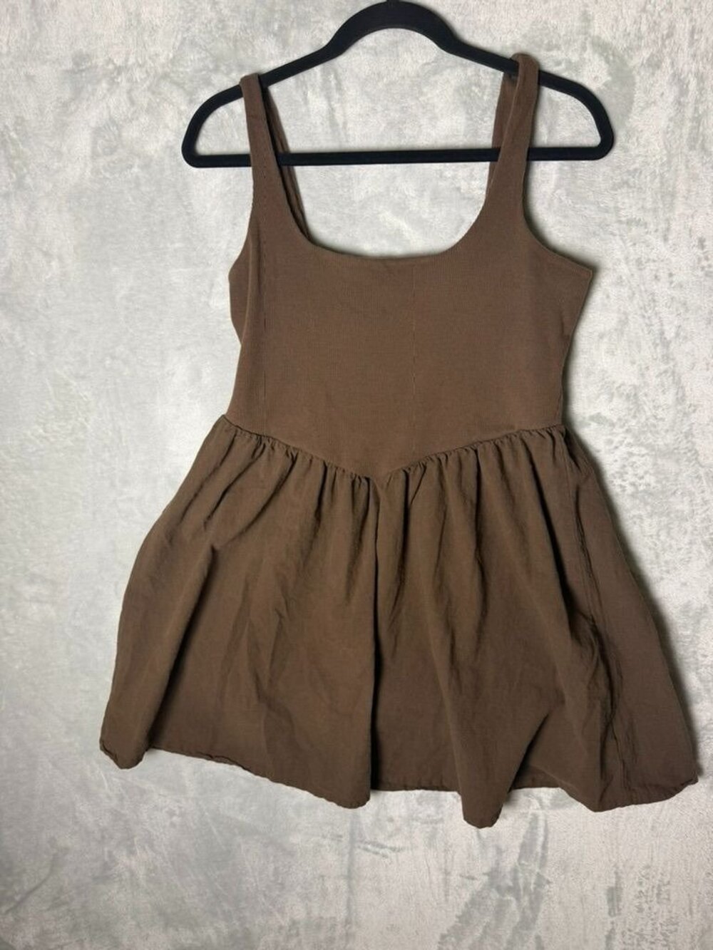 NO BOUNDARIES Dress Womens Large‎ Brown Ribbed Tank Babydoll Mini Casual